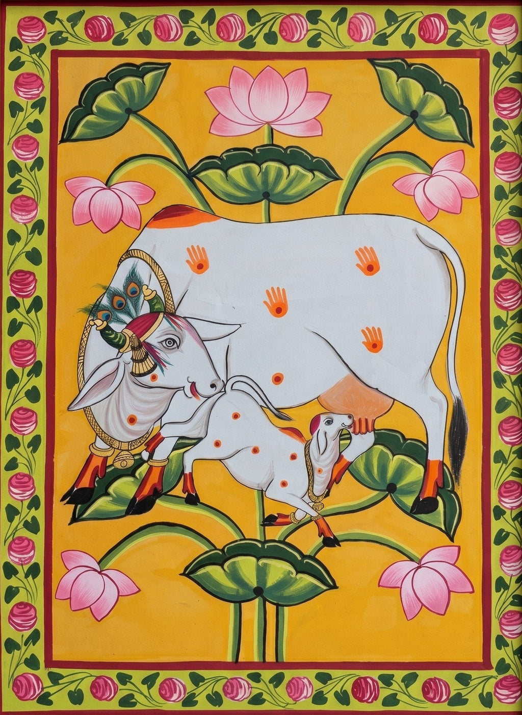 Kamadhenu and calf in Pichwai by Jayesh Sharma Thumbnail