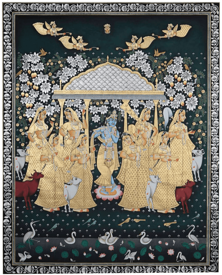 Krishna and his Beloved Gopis in Pichwai by Suresh Kumar Kumawat Thumbnail