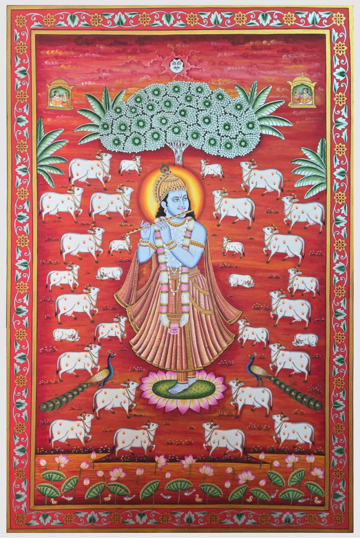 Krishna playing the flute in Pichwai by Shehzaad Ali Sherani Thumbnail