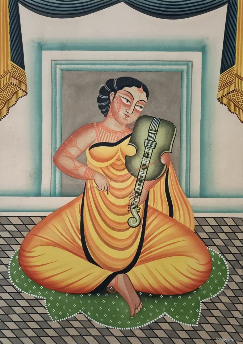Lady Playing a Stringed Instrument in Kalighat by Anwar Chitrakar Thumbnail