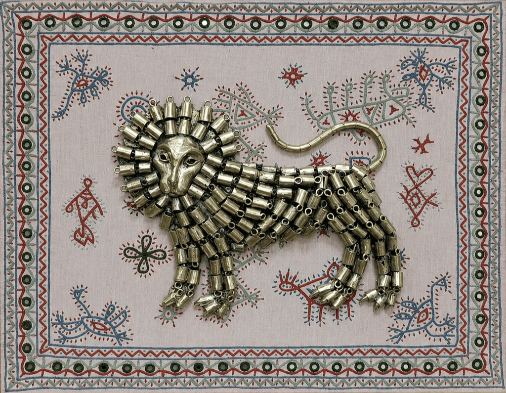 Lion in Dhokra and Kutch Embroidery Thumbnail