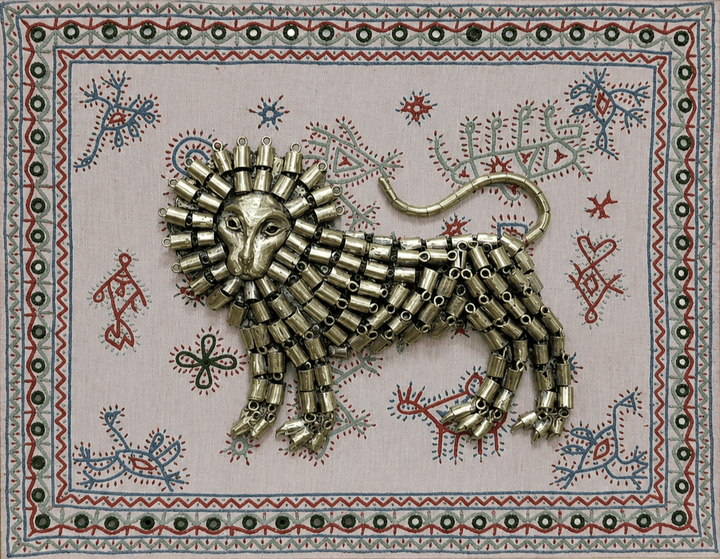 Lion in Dhokra and Kutch Embroidery Thumbnail