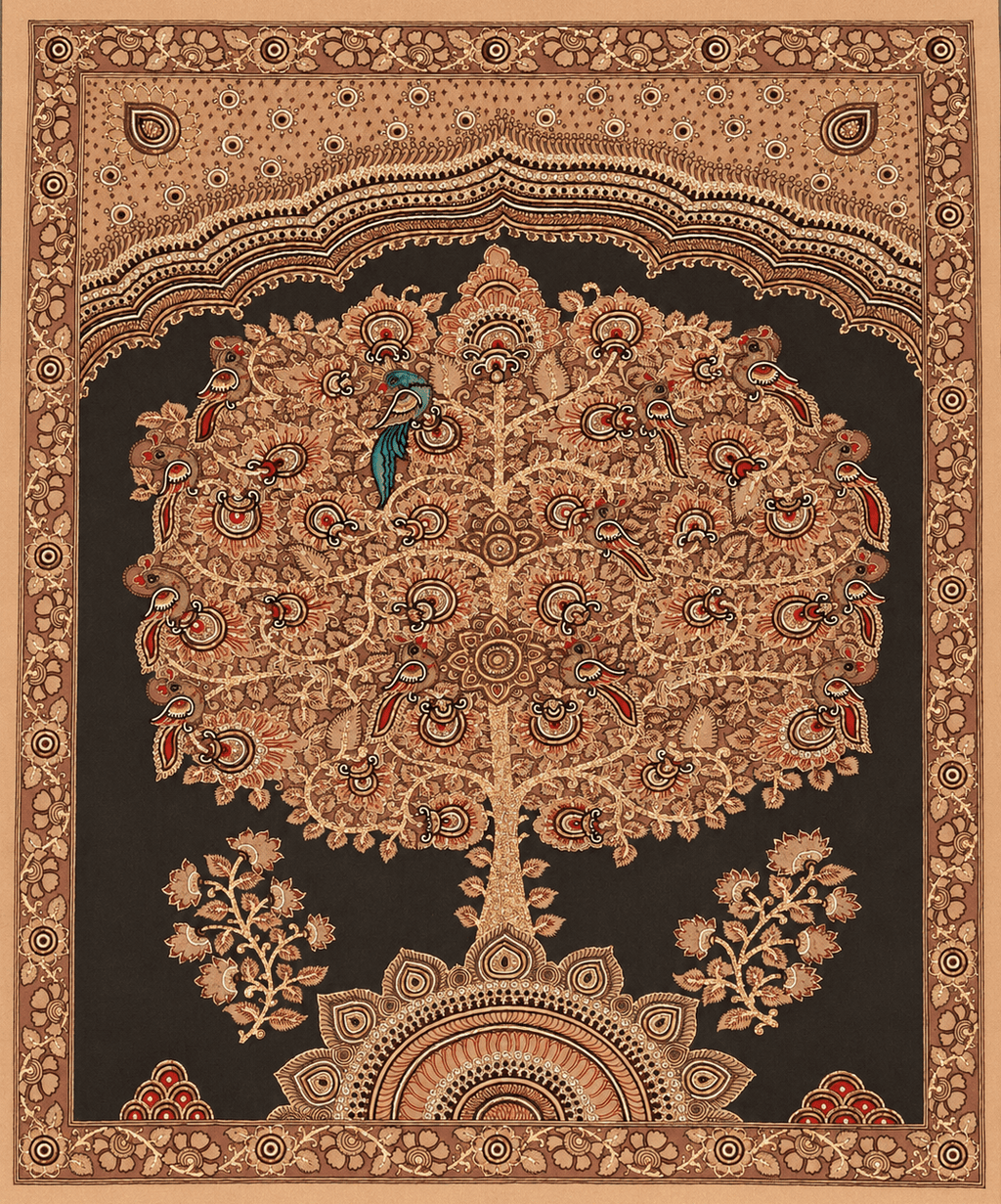 Living Roots, Shared Harvests in Kalamkari and Zari Zardozi KALAMKARI ZARDOZI ARTWORK BY HARINATH N AND MD. BILAL Thumbnail