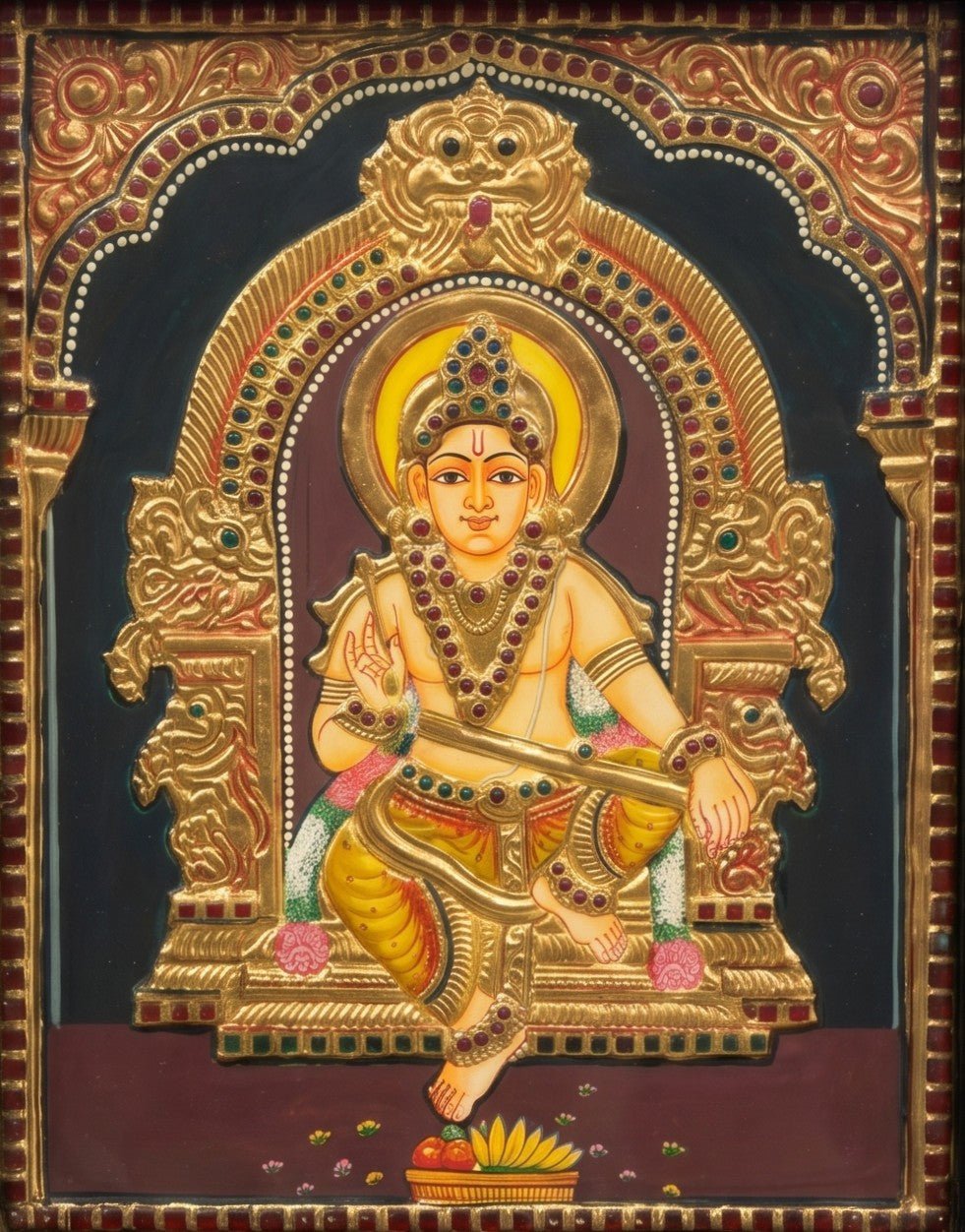 Lord Ayyappa in Antique Tanjore Thumbnail