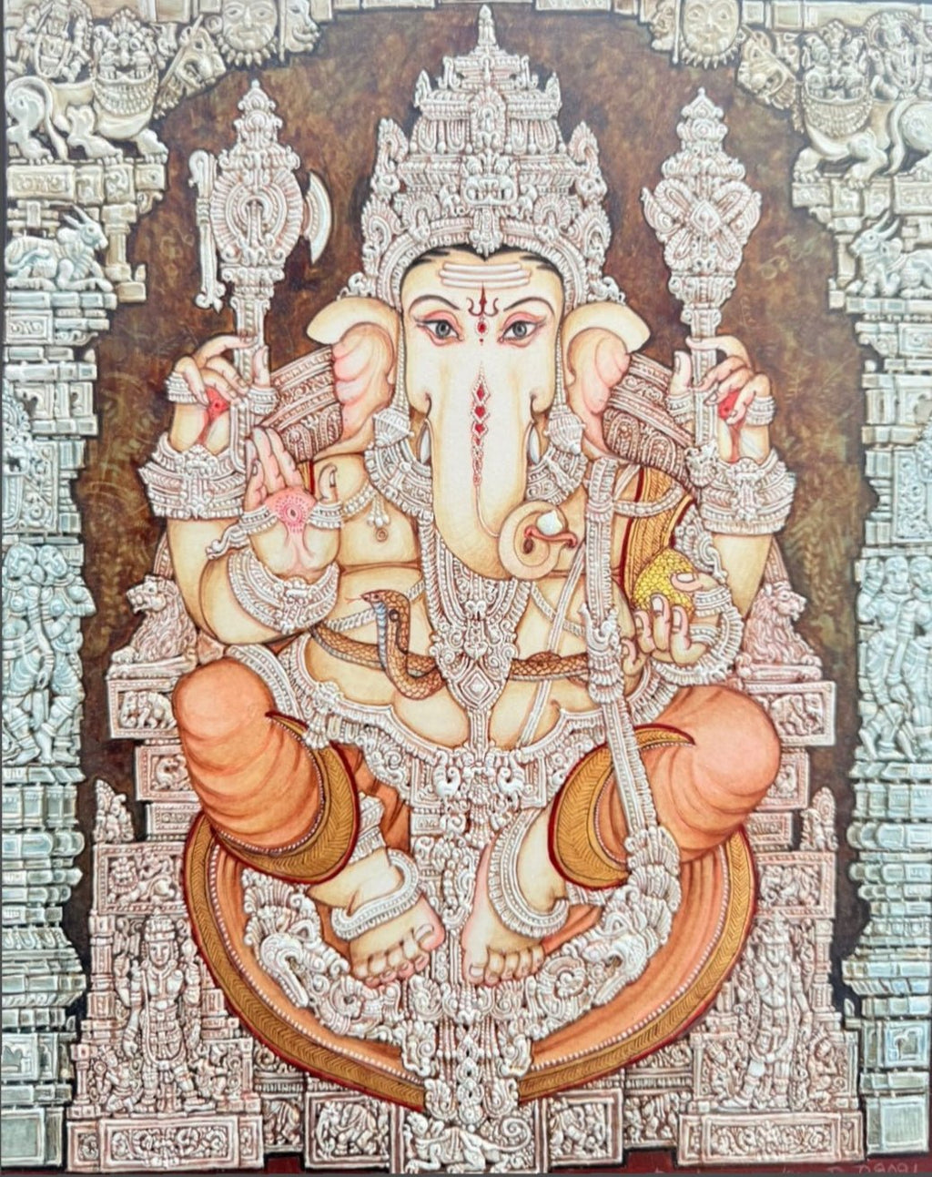 Lord Ganesha's Blessings in Mysore art by Raghavendra B B Thumbnail