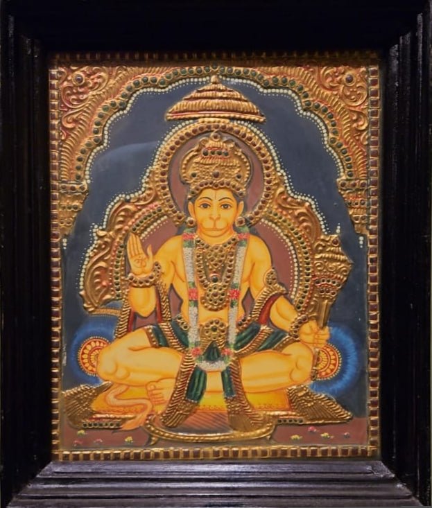 Lord Hanuman: The Wise Monkey God ,  Antique Tanjore Thumbnail