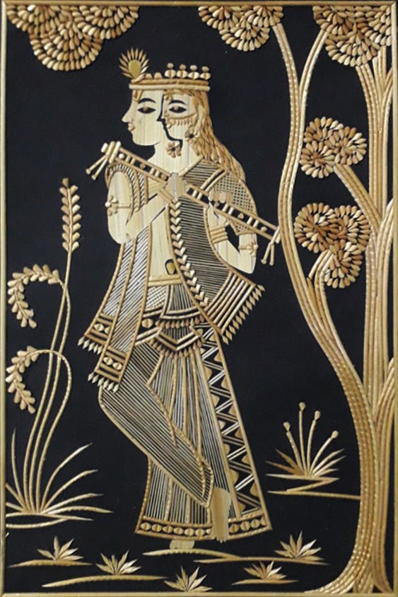 Lord Krishna and Radha In Sikki Grass Artwork by Dhirendra Kumar Thumbnail