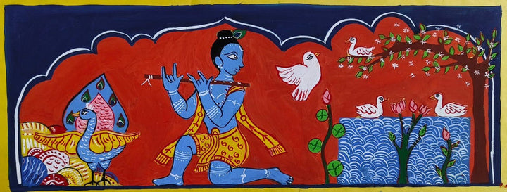 Lord Krishna in Vrindavan in Manuscript Painting by Sujit Das Thumbnail