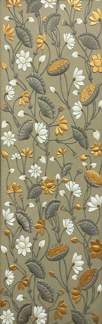 Lotus Reverie: Floral Blooms in Stone Dust painting by Amita Sachdeva Thumbnail