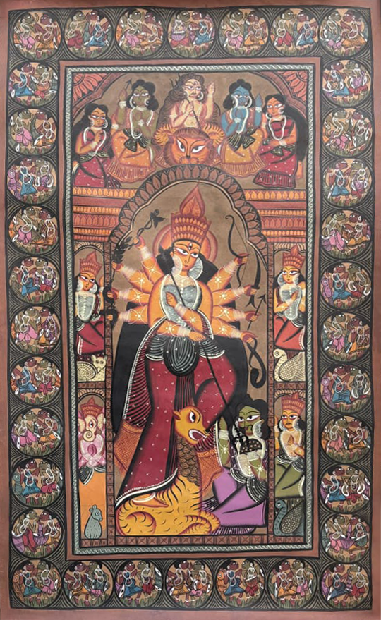 Maa Durga with the Celestial Pantheon in Kalighat by Sonali Chitrakar Thumbnail