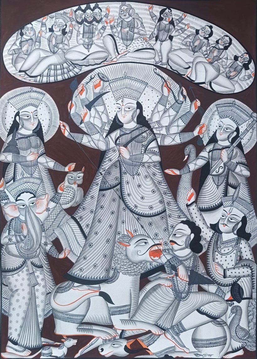 Maa Durga's Family and other Deities in Kalighat by Uttam Chitrakar Thumbnail