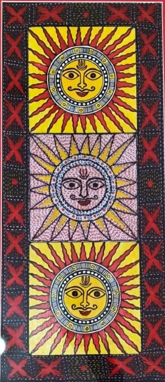 Madhubani & Sujani painting of Lord Surya's Glory Thumbnail