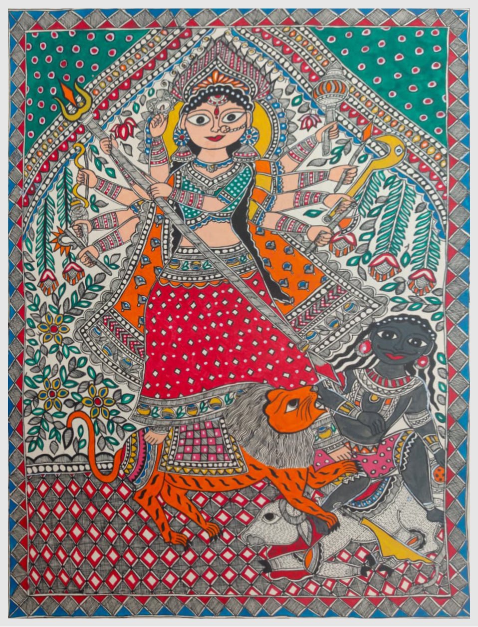 Mahishasura Mardini: The Triumph of Cosmic Balance Madhubani by Ambika Devi Thumbnail