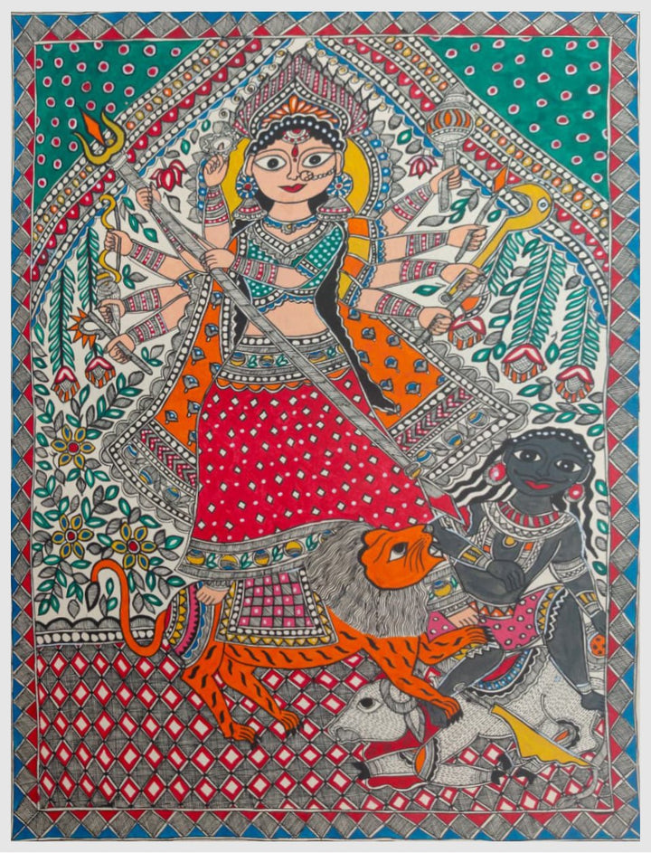 Mahishasura Mardini: The Triumph of Cosmic Balance Madhubani by Ambika Devi Thumbnail