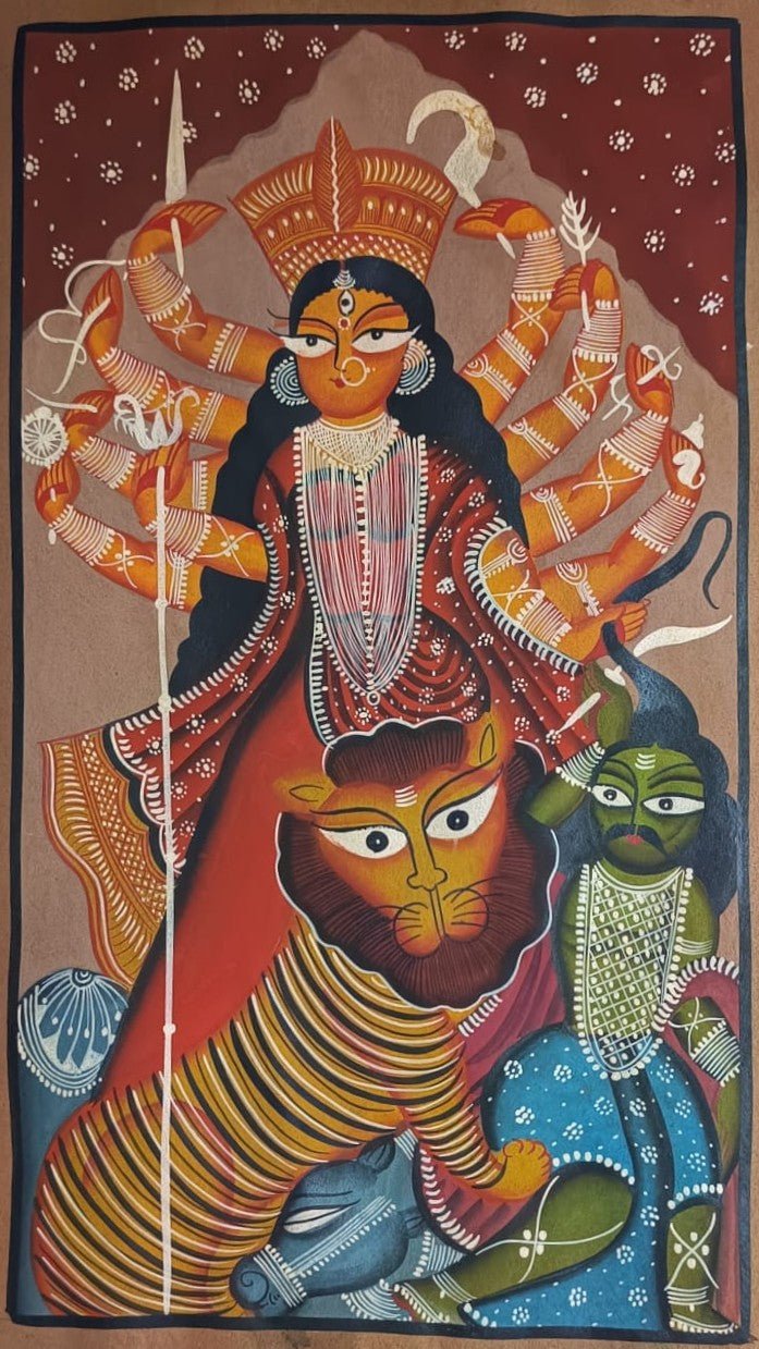 Mahishasura Mardini with the Golden Lion in Kalighat by Sonali Chitrakar Thumbnail