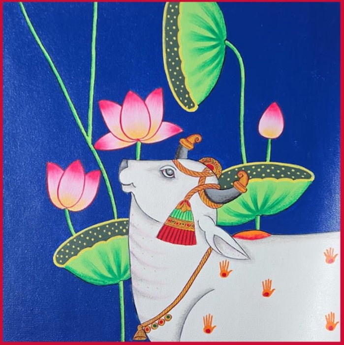 Majestic Cow  Painting in Pichwai by Shehzaad Ali Sherani Thumbnail