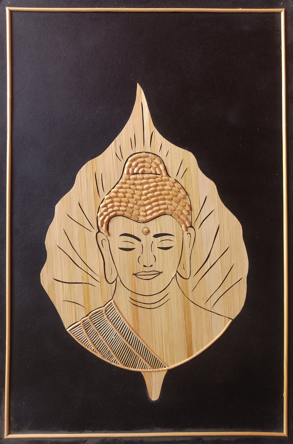 Meditating Buddha within the Peepal Leaf in Sikki Grass Work by Suraj Kumar Sahu Thumbnail