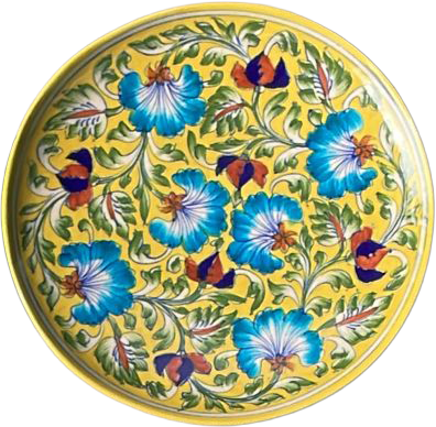 Meditative vegetal disc in Blue Pottery by Garima Saini Thumbnail