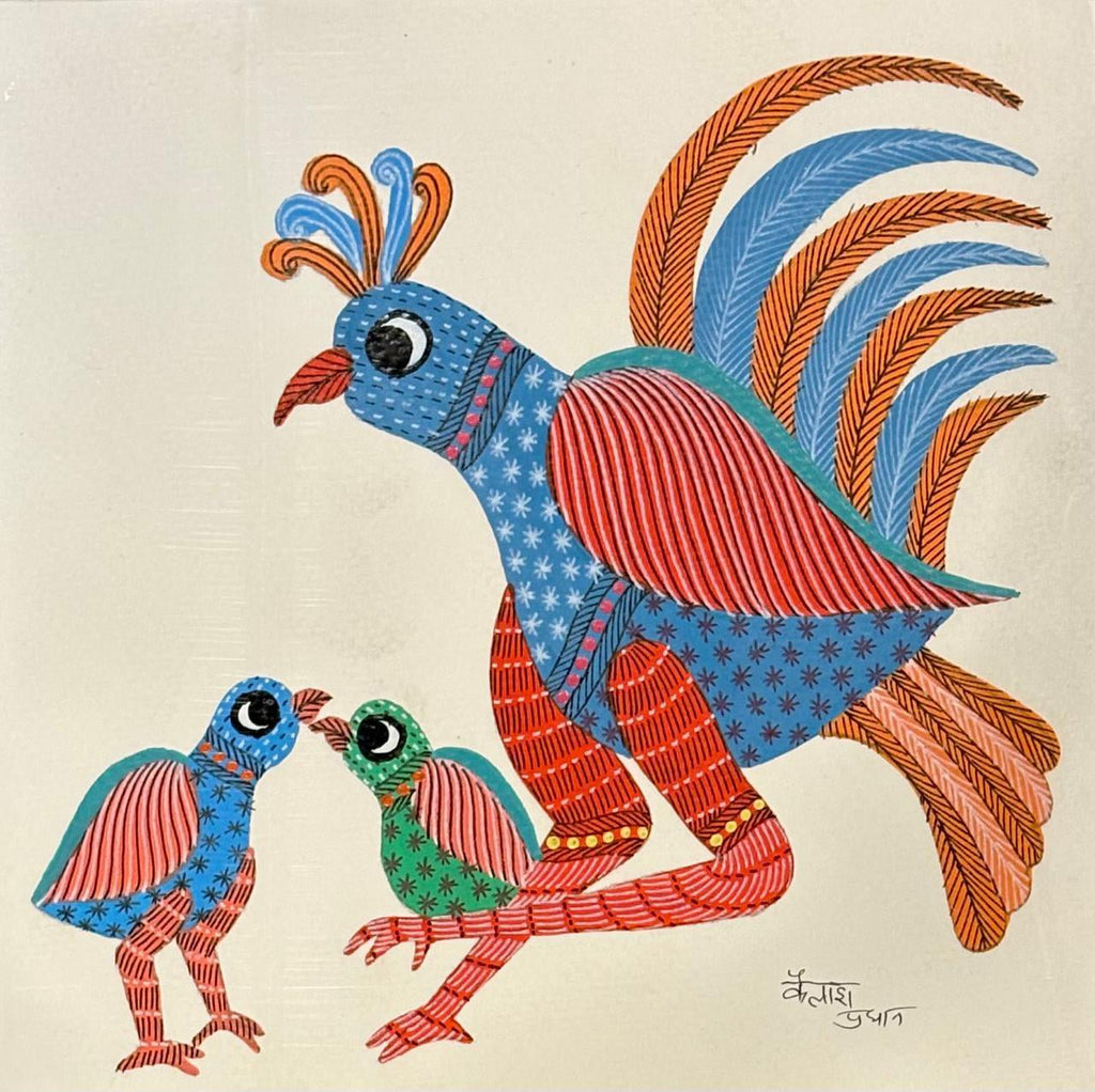 Mother Bird and Her Young in Gond by Kailash Pradhan Thumbnail
