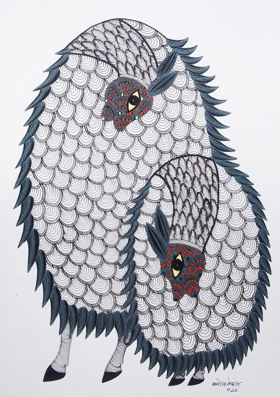 Mother sheep and lamb in Gond by Manoj Tekam Thumbnail