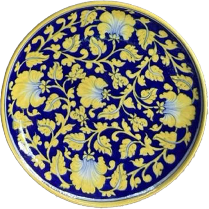 Nature in Bloom: Flowers and Vines in Blue Pottery Plate by Garima Saini Thumbnail