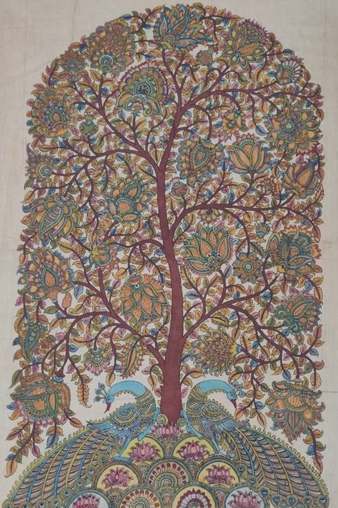 Nature's Abundance: Tree of Life with Peacocks in Kalamkari by Harinath N Thumbnail