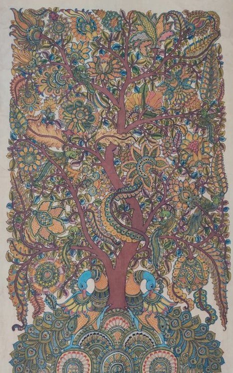 Nature's Enchantments: Tree of Life with Peacocks and Parrots in Kalamkari by Harinath N Thumbnail