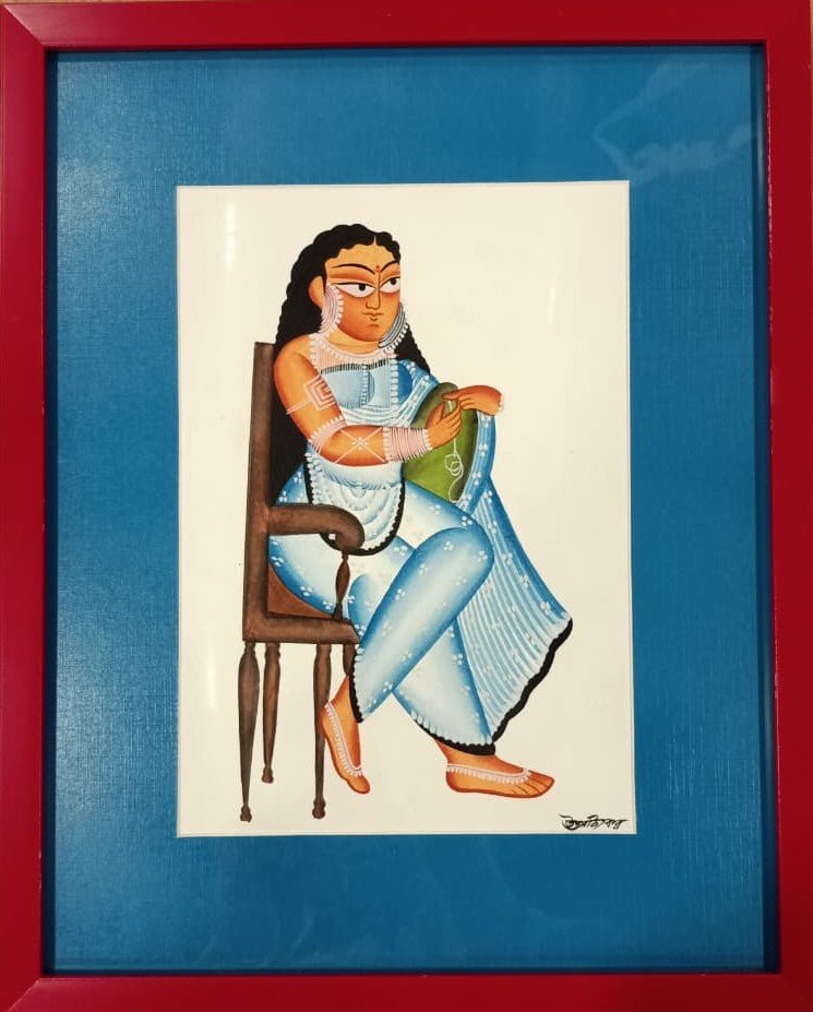 Nayika (Heroine) Adjusting her Bracelet in Kalighat by Uttam Chitrakar Thumbnail