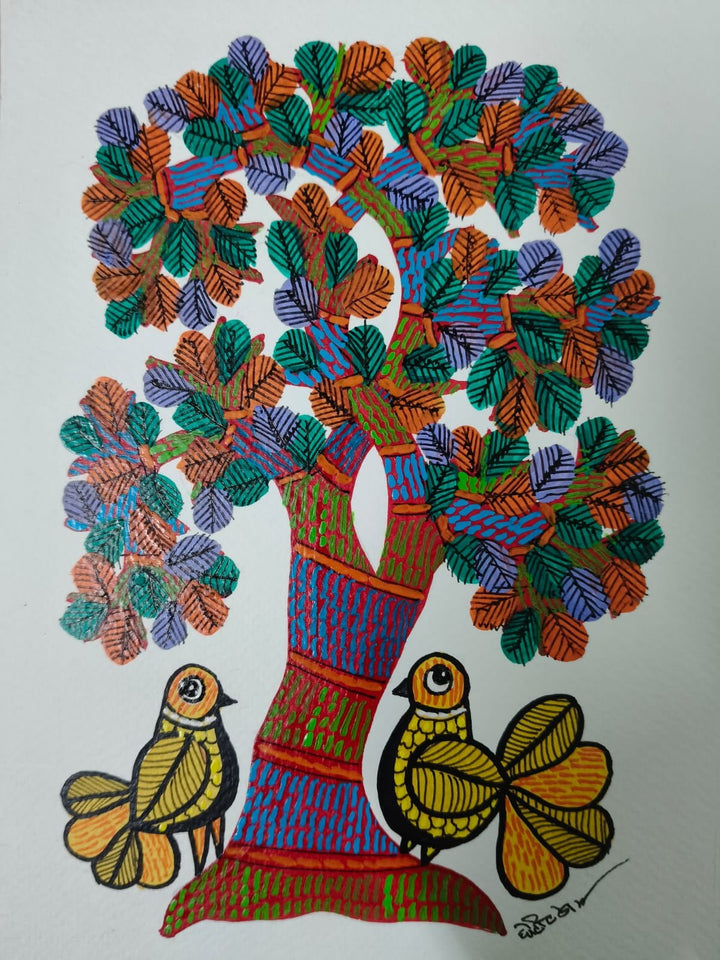 Pair of Birds Under the Tree in Gond by Choti Tekam Thumbnail