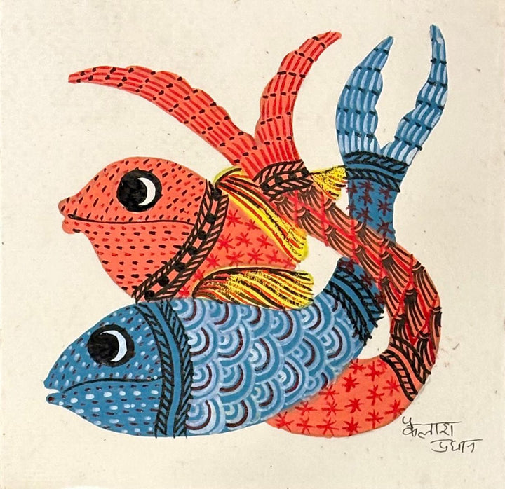 Pair of fish in Gond by Kailash Pradhan Thumbnail