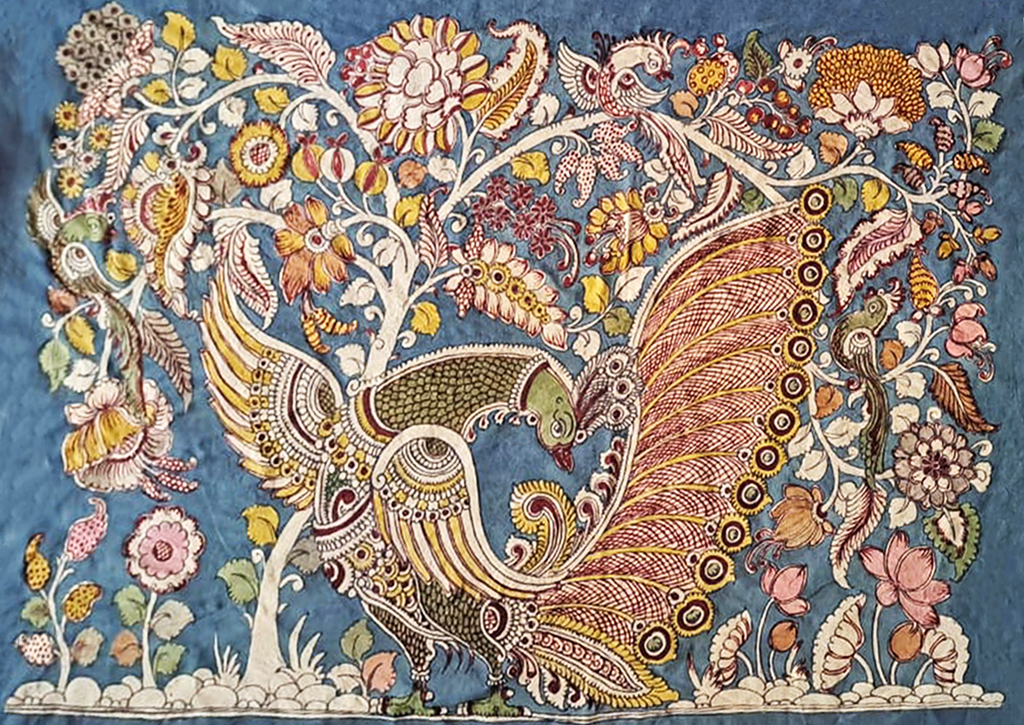 Peacock amidst dense foliage in Kalamkari painting by Sudheer Thumbnail