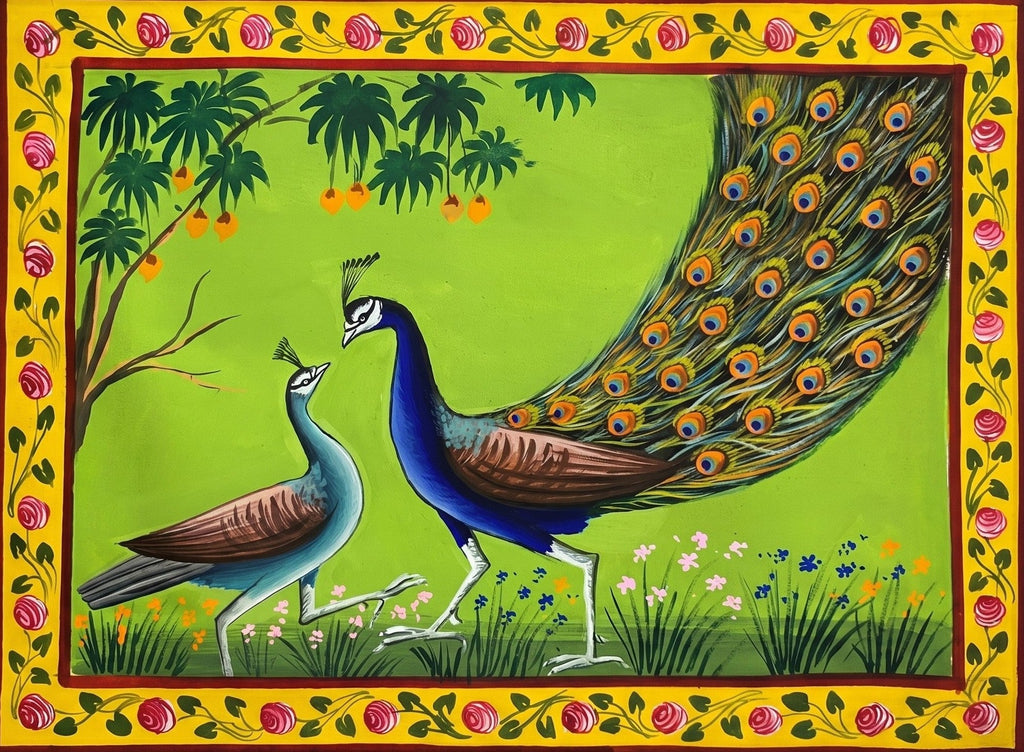 Peacock and Peahen in Pichwai by Jayesh Sharma Thumbnail