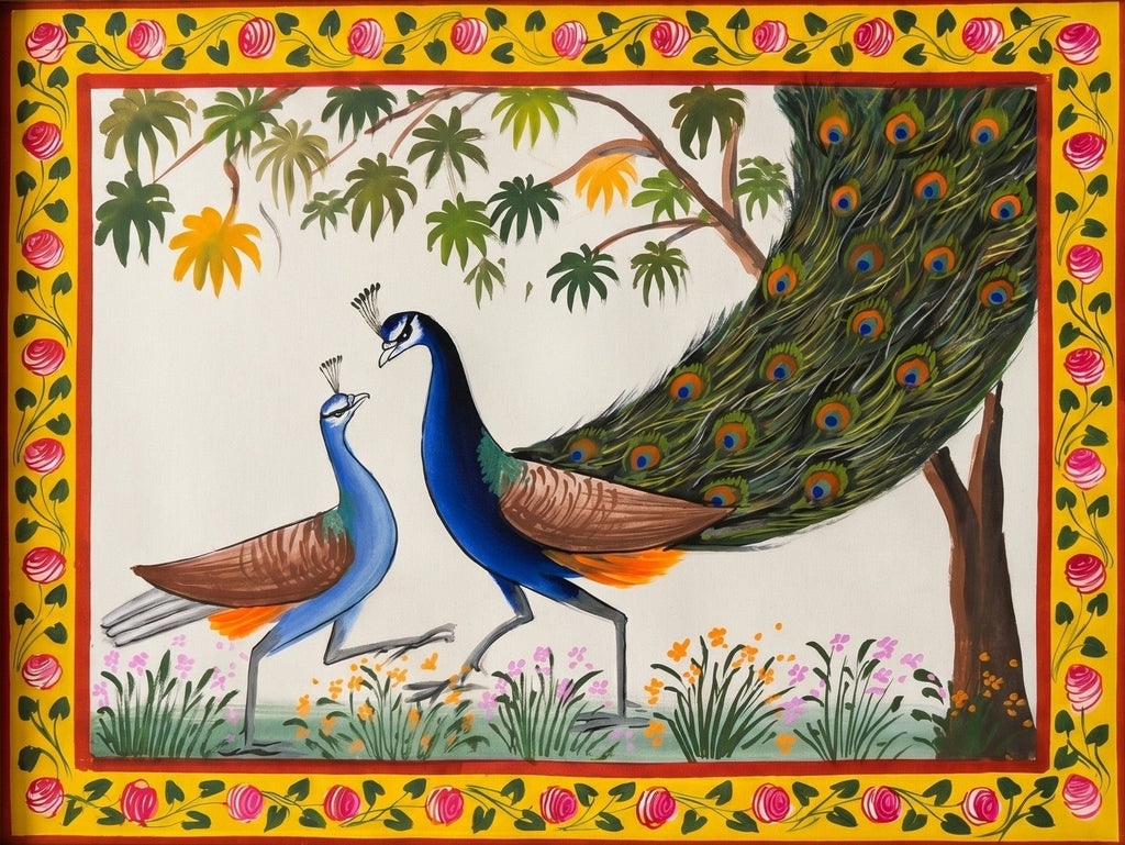 Peacock and Peahen in Pichwai by Jayesh Sharma Thumbnail