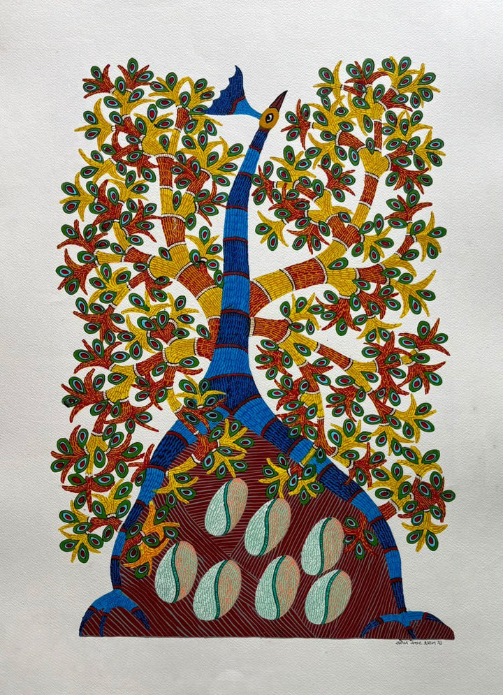 Peacock as Tree in Gond by Saroj Venkat Shyam Thumbnail