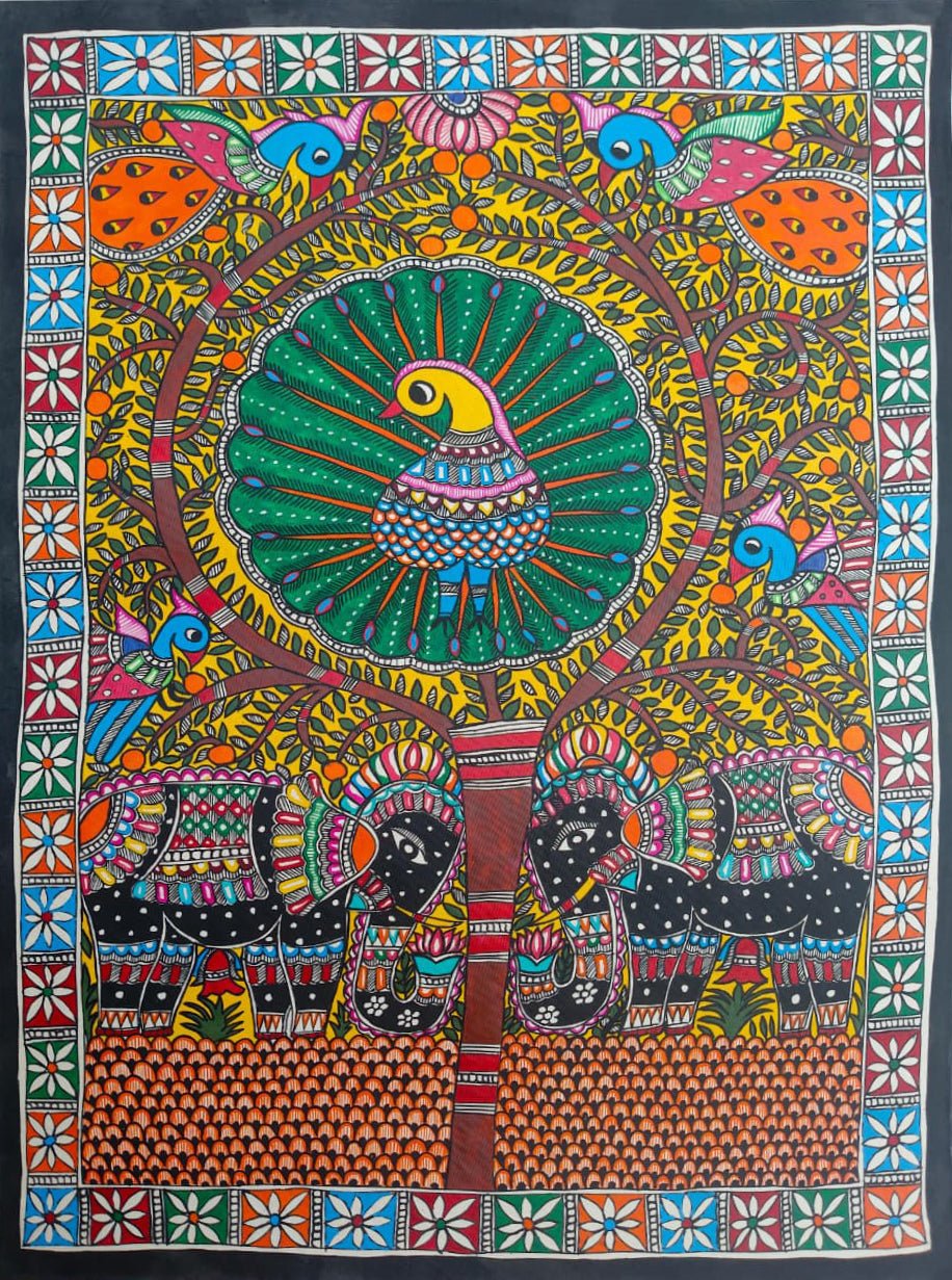 Peacock in the Tree of life in Madhubani by Ambika Devi Thumbnail