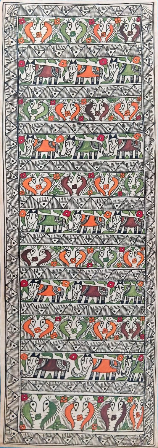 Peacocks and elephants in Madhubani by Priti Karn Thumbnail