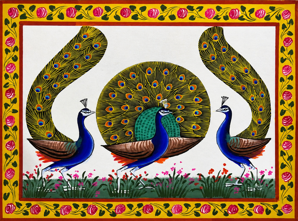 Peacocks in Pichwai by Jayesh Sharma Thumbnail