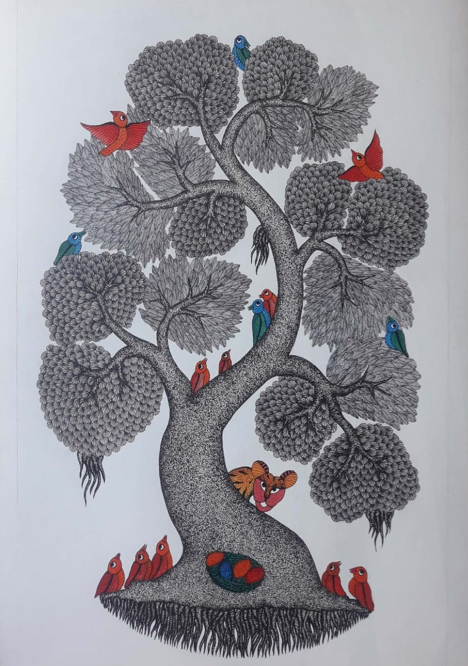 Predator and Prey in Gond by Dhneshwar Dhurwey Thumbnail