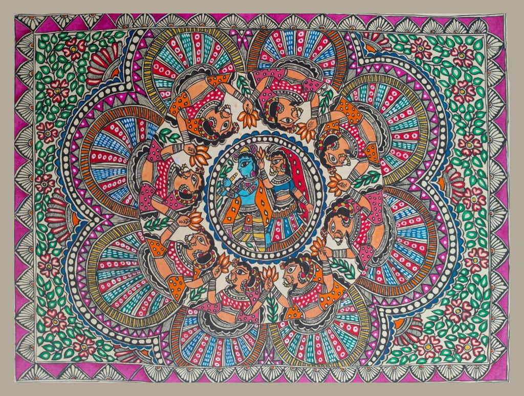 Raasleela:The Celestial Dance of Love in Madhubani by Ambika Devi Thumbnail