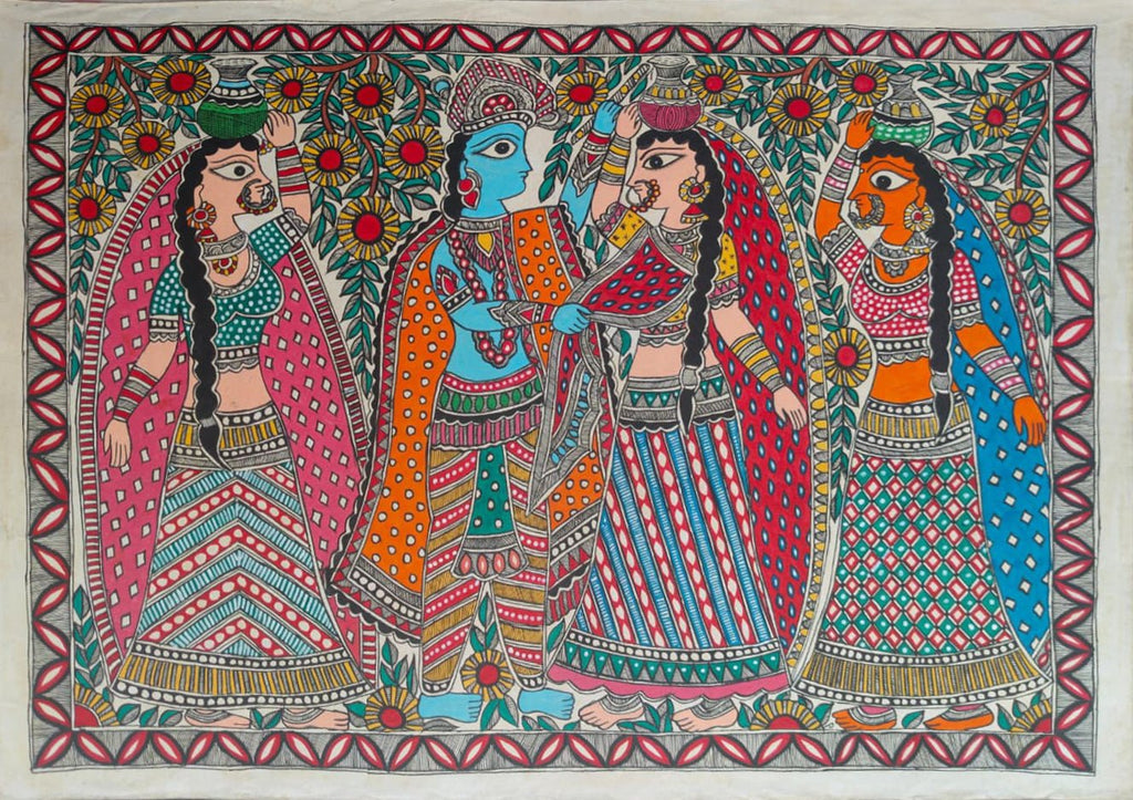 Radha and Krishna with Gopis: The Divine Procession in Madhubani by Ambika Devi Thumbnail