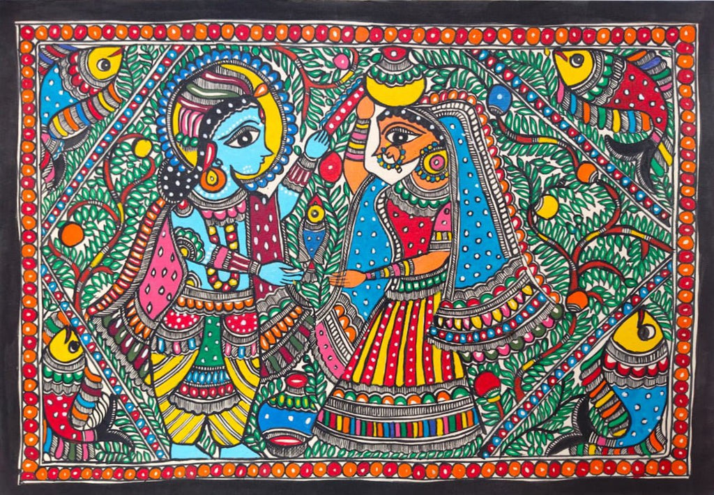 Radha Krishna: Eternal love in Madhubani by Ambika Devi Thumbnail