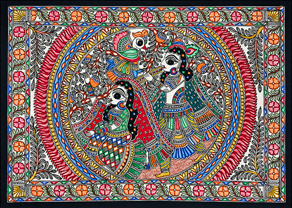Radha-Krishna in Madhubani by Pratima Bharti Thumbnail