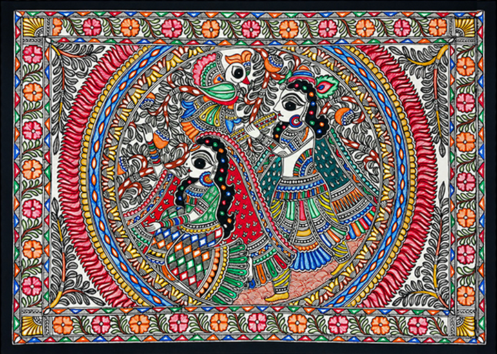 Radha-Krishna in Madhubani by Pratima Bharti Thumbnail