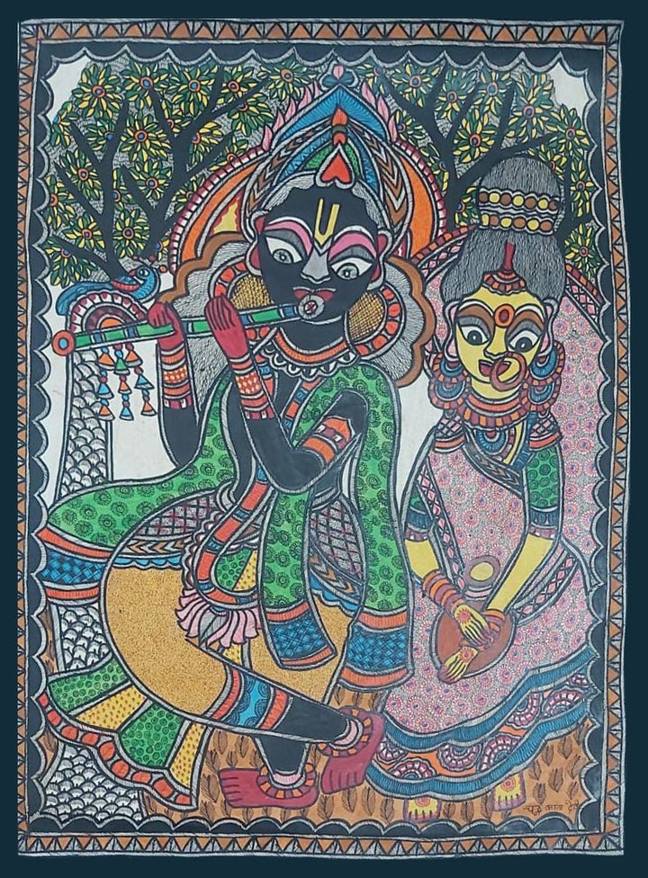 Radha Krishna in Madhubani by Priti Karn Thumbnail