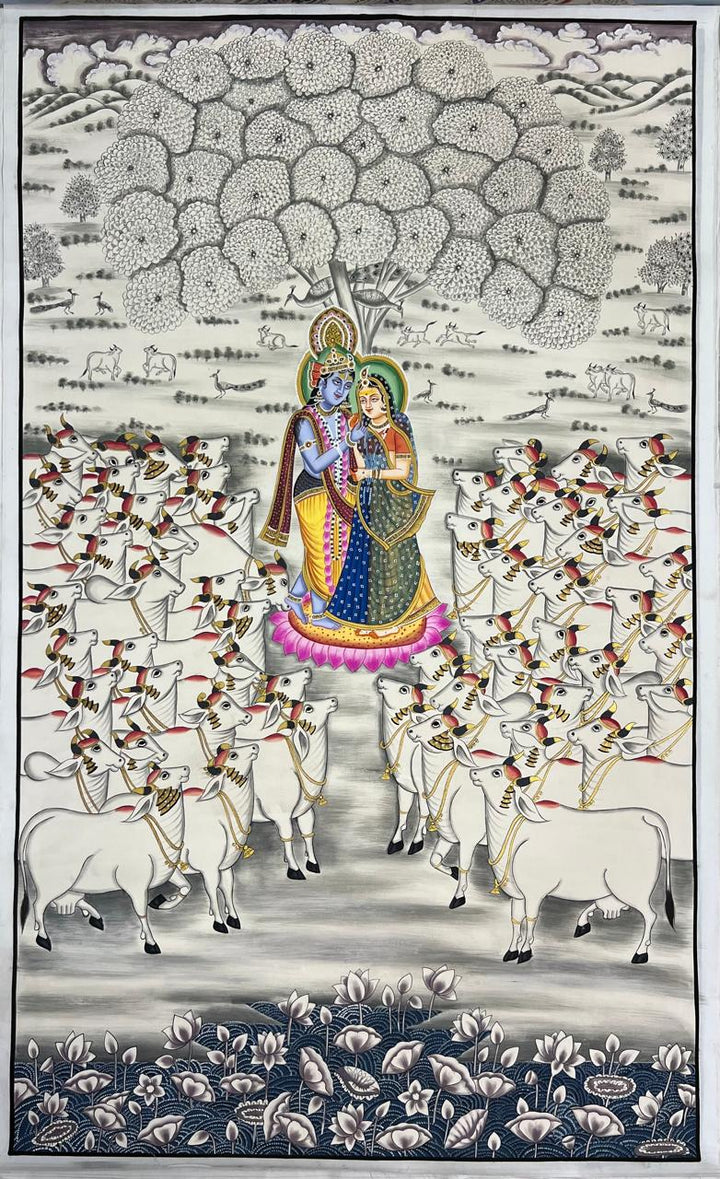 Radha Krishna in Vrindavan: Pichwai Painting by Naveen Soni Thumbnail