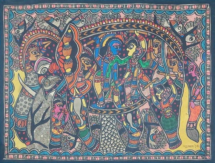 Radha Krishna inside elephant in Madhubani by Priti Karn Thumbnail