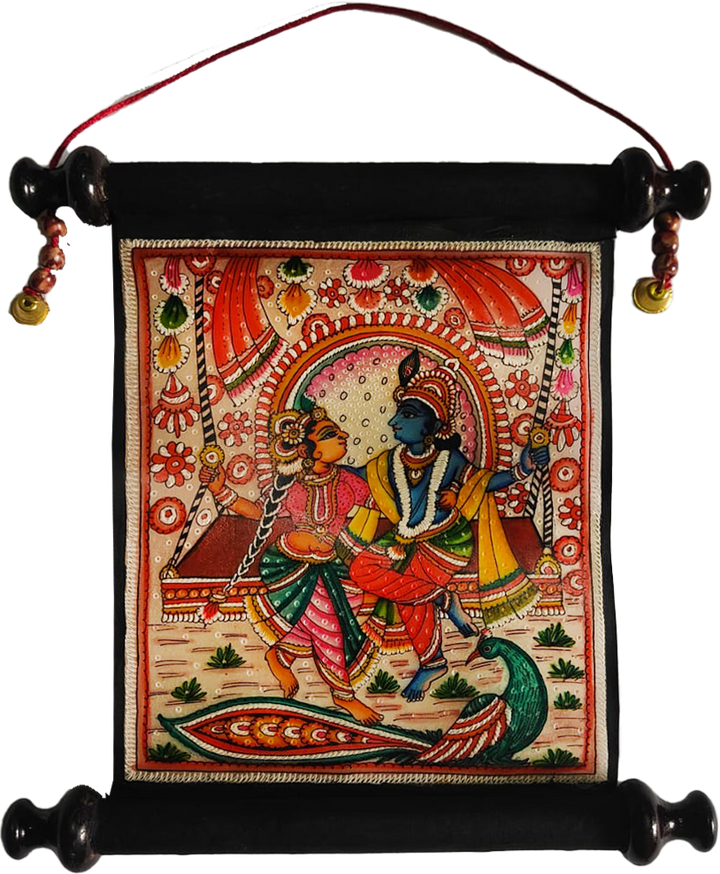 Radha Krishna Jhulan Leela – Foldable Tholu Bommalata Scroll Wall Panel by Sindhe Siva Thumbnail