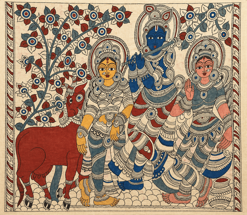 Radha Krishna with Gopi in Kalamkari by Ghanshyam Sarode Thumbnail