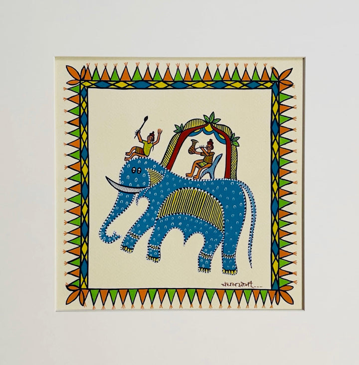 Raja Bhoj Riding Elephant In Pithora Art by Chanchal Soni Thumbnail