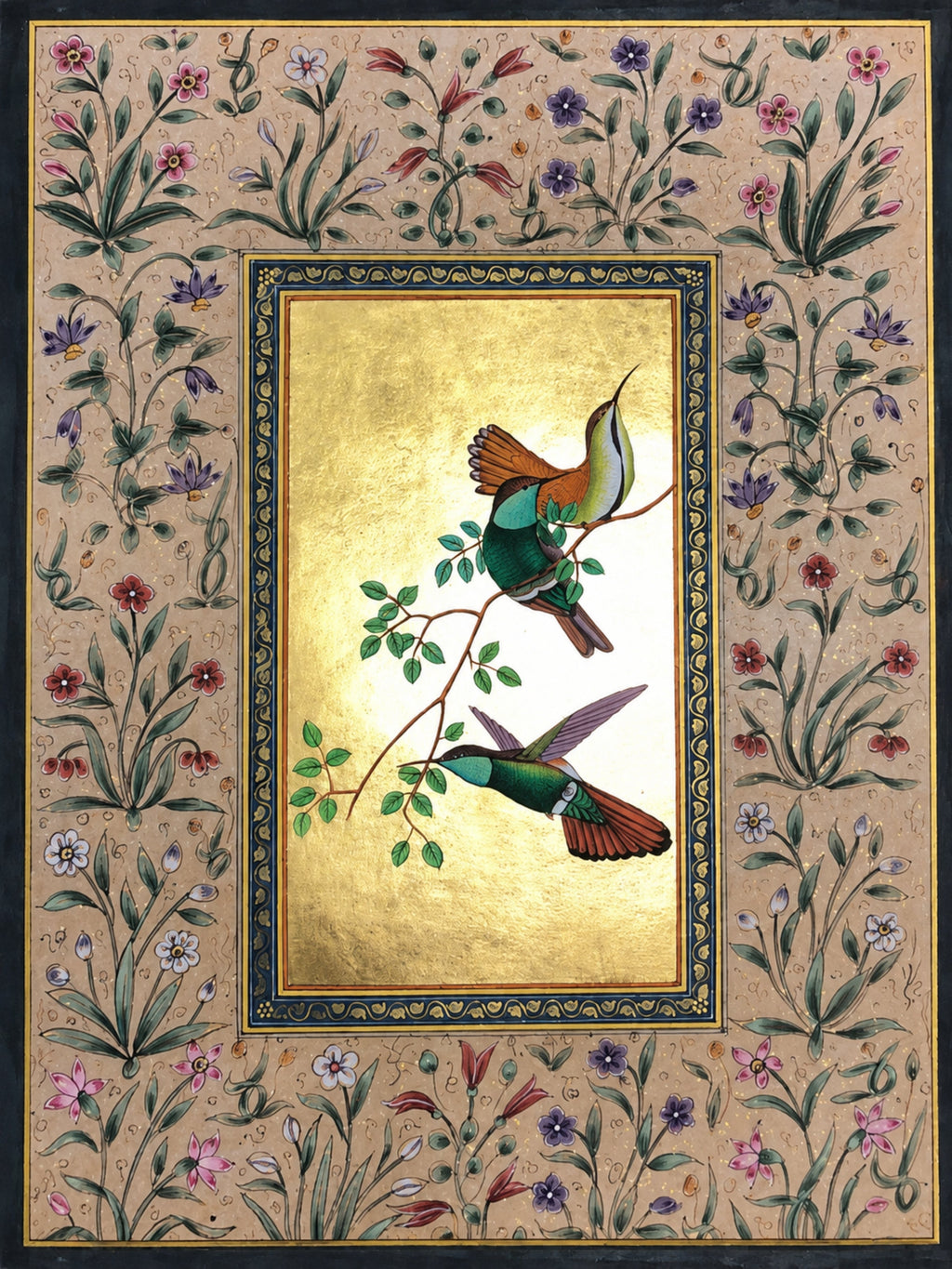 Red-Tailed Hummingbirds in Mughal Miniature by Mohan Prajapati Thumbnail